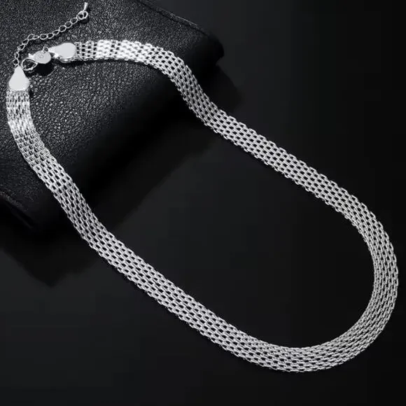 925 Silver Plated Necklace & Bracelet Set Chainmail Weave 10mm Birthday Gift